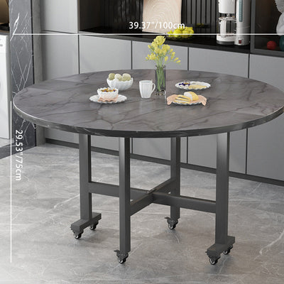 Table à manger contemporaine nordique ronde en acier au carbone ardoise pliable et mobile pour 4/6/7/8 sièges 