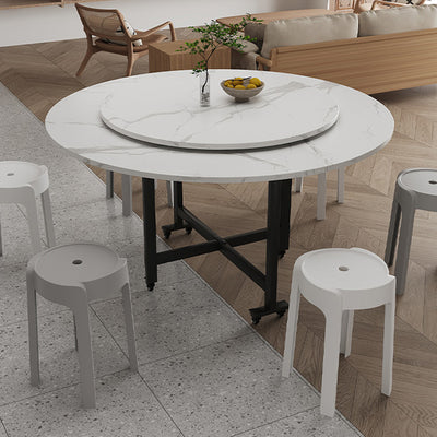 Table à manger contemporaine nordique ronde en acier au carbone ardoise pliable et mobile pour 4/6/7/8 sièges 