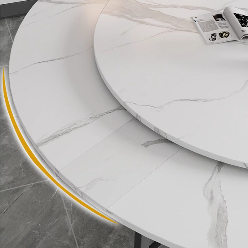 Table à manger contemporaine nordique ronde en acier au carbone ardoise pliable et mobile pour 4/6/7/8 sièges 