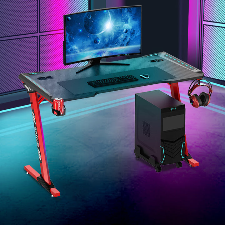 Plateau rectangulaire éclectique moderne en ABS acier inoxydable pour bureaux avec support de tasse lumineux RGB 1-plateau pour bureau à domicile 