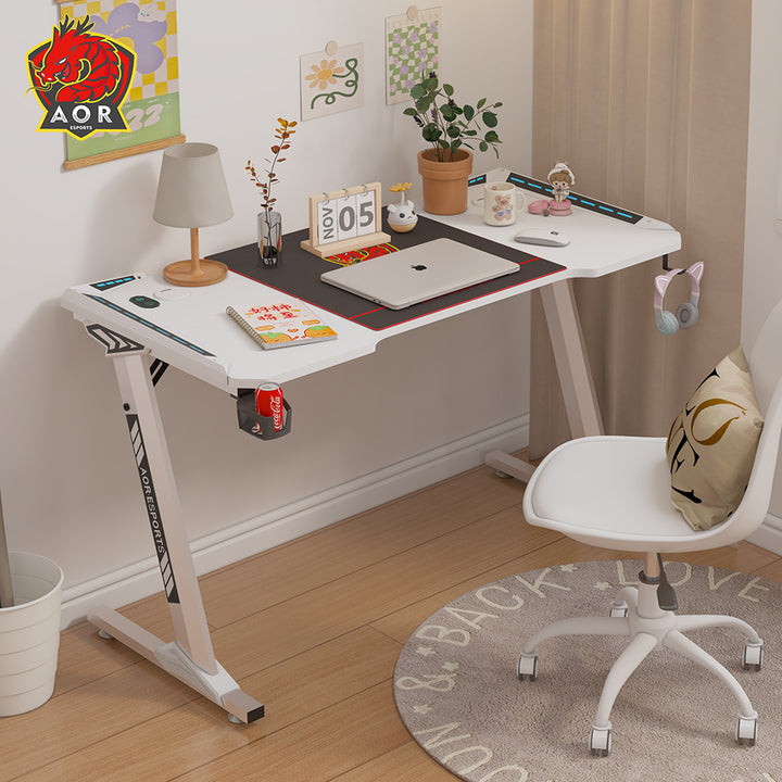 Plateau rectangulaire éclectique moderne en ABS acier inoxydable pour bureaux avec support de tasse lumineux RGB 1-plateau pour bureau à domicile 