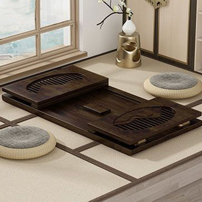 Table basse pliante rectangulaire en bambou japonais traditionnel avec 1 plateau pour balcon 