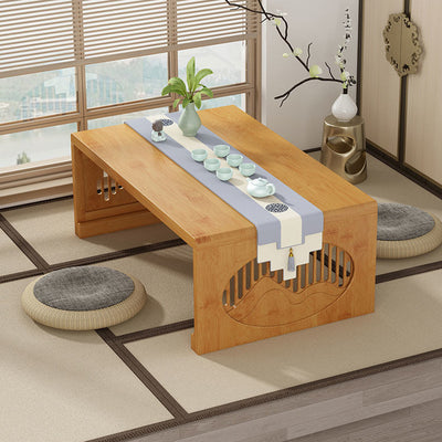 Table basse pliante rectangulaire en bambou japonais traditionnel avec 1 plateau pour balcon 