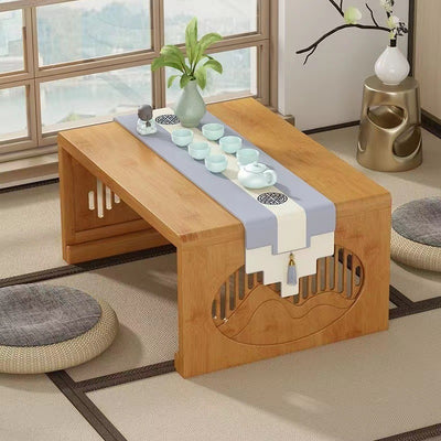 Table basse pliante rectangulaire en bambou japonais traditionnel avec 1 plateau pour balcon 