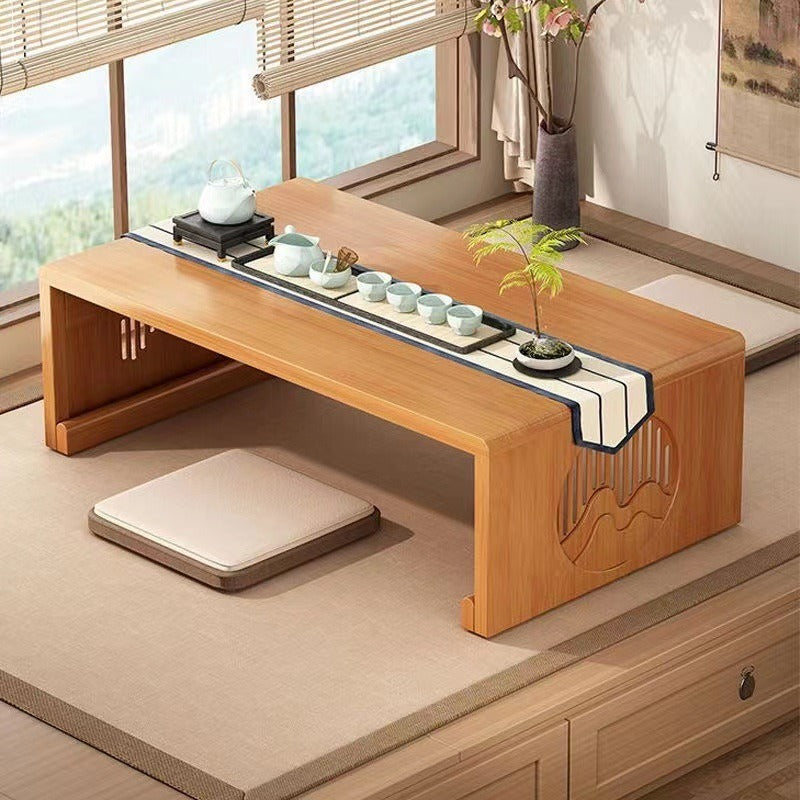Table basse pliante rectangulaire en bambou japonais traditionnel avec 1 plateau pour balcon 