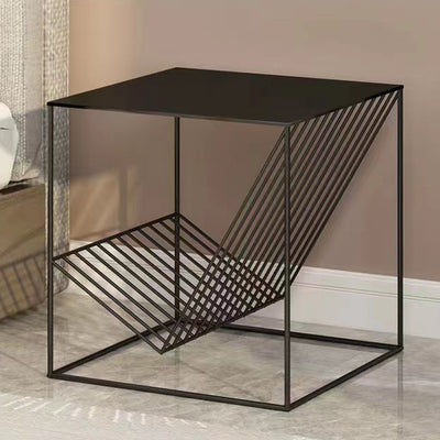 Cube géométrique en acier au carbone fer contemporain scandinave, table d'appoint 1-étagère pour salon 