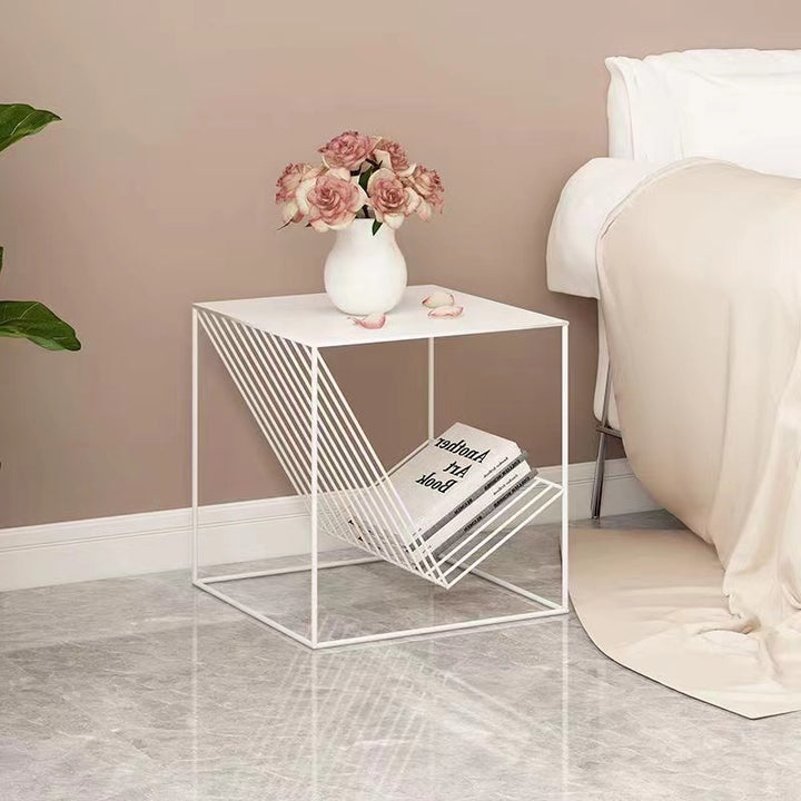 Contemporary Scandinavian Iron Carbon Steel Cube Geometrical End Table 1-Shelf For Living Room