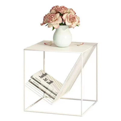 Cube géométrique en acier au carbone fer contemporain scandinave, table d'appoint 1-étagère pour salon 