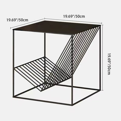 Cube géométrique en acier au carbone fer contemporain scandinave, table d'appoint 1-étagère pour salon 