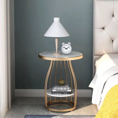 Table d'appoint ronde en ardoise nordique contemporaine à 2 niveaux pour salon 