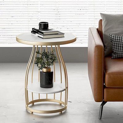 Table d'appoint ronde en ardoise nordique contemporaine à 2 niveaux pour salon 