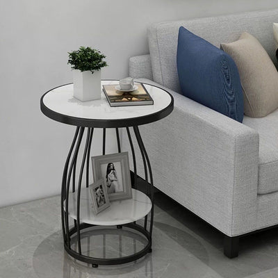 Table d'appoint ronde en ardoise nordique contemporaine à 2 niveaux pour salon 