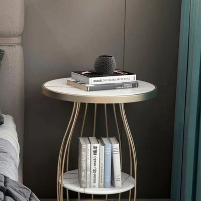 Table d'appoint ronde en ardoise nordique contemporaine à 2 niveaux pour salon 