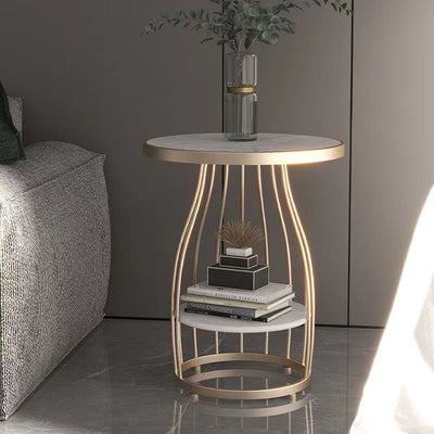Table d'appoint ronde en ardoise nordique contemporaine à 2 niveaux pour salon 