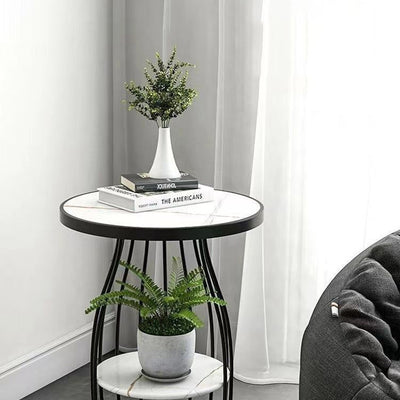 Table d'appoint ronde en ardoise nordique contemporaine à 2 niveaux pour salon 