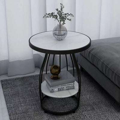 Table d'appoint ronde en ardoise nordique contemporaine à 2 niveaux pour salon 