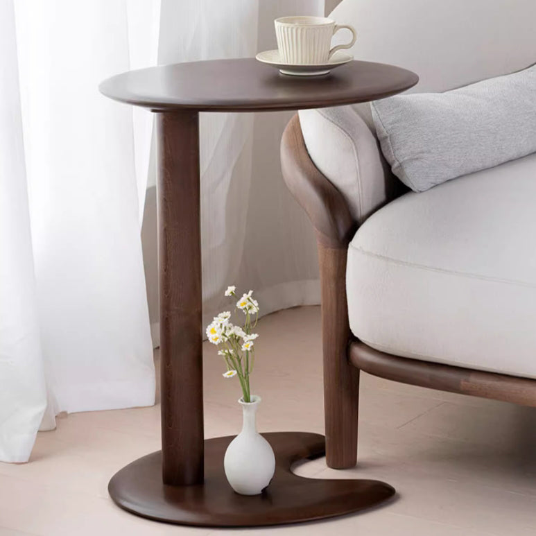 Mesa Lateral Moderna de Madera con Base Elíptica en Forma de Oreja de Gato de 2 Niveles para Sala de Estar 