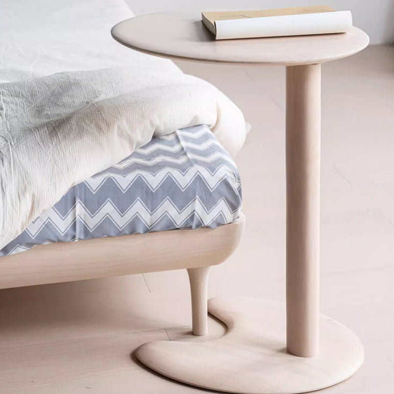 Mesa Lateral Moderna de Madera con Base Elíptica en Forma de Oreja de Gato de 2 Niveles para Sala de Estar 