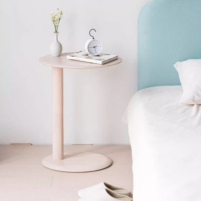 Mesa Lateral Moderna de Madera con Base Elíptica en Forma de Oreja de Gato de 2 Niveles para Sala de Estar 