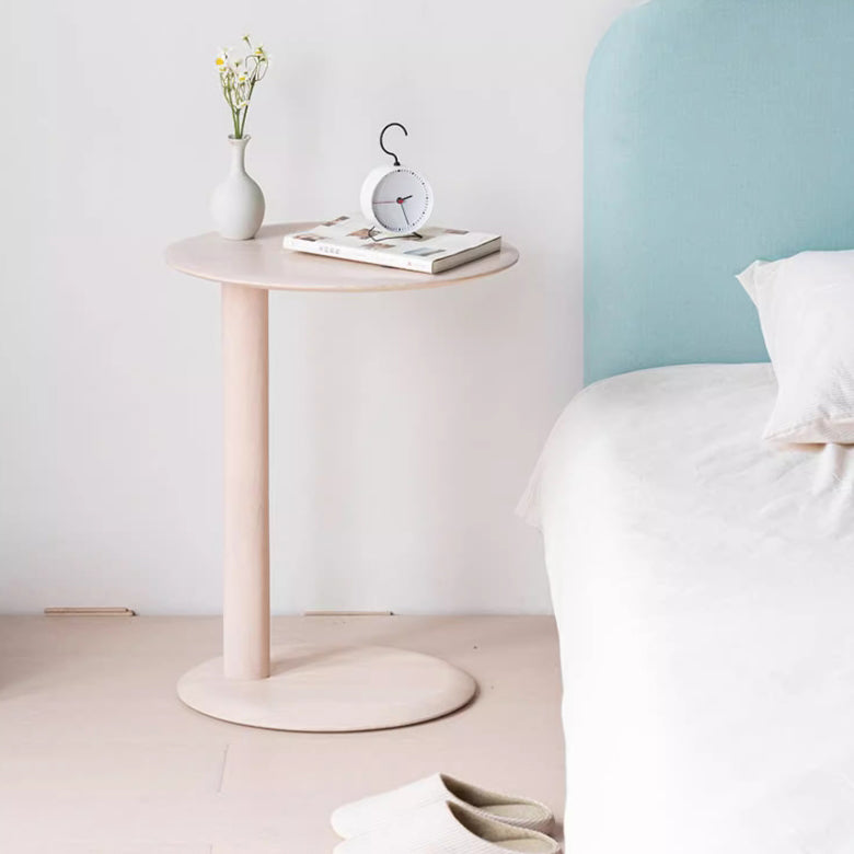 Mesa Lateral Moderna de Madera con Base Elíptica en Forma de Oreja de Gato de 2 Niveles para Sala de Estar 
