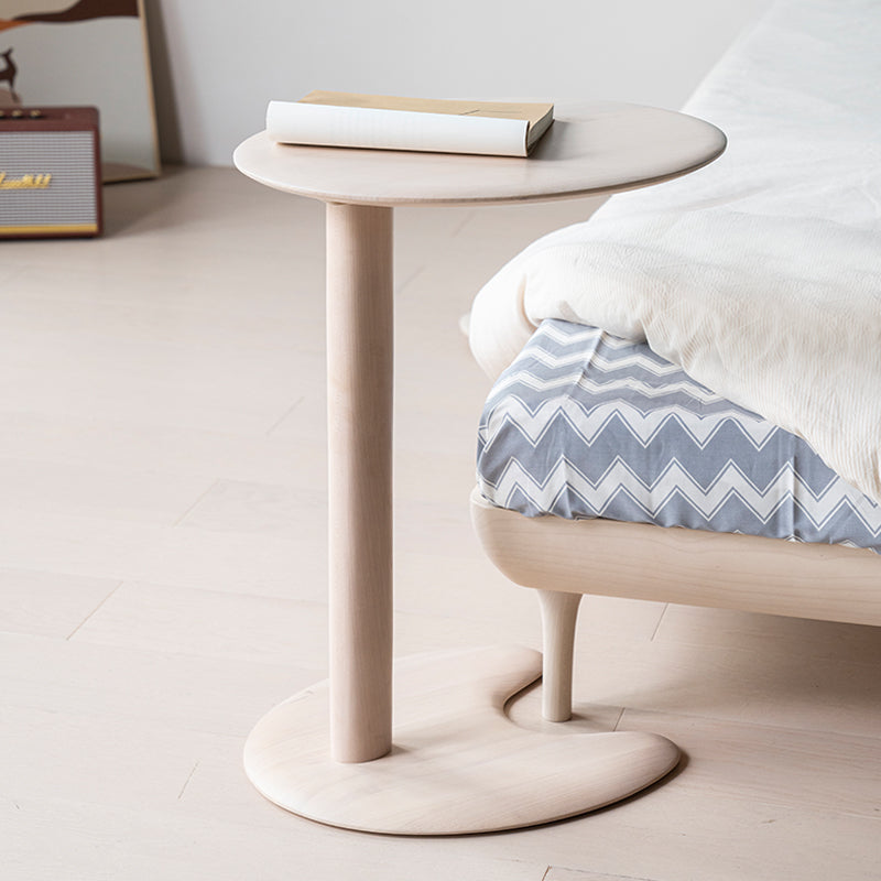 Mesa Lateral Moderna de Madera con Base Elíptica en Forma de Oreja de Gato de 2 Niveles para Sala de Estar 