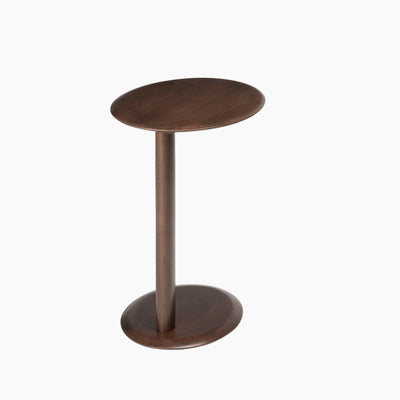 Mesa Lateral Moderna de Madera con Base Elíptica en Forma de Oreja de Gato de 2 Niveles para Sala de Estar 