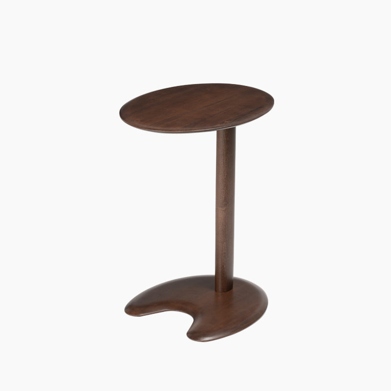 Mesa Lateral Moderna de Madera con Base Elíptica en Forma de Oreja de Gato de 2 Niveles para Sala de Estar 