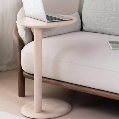 Mesa Lateral Moderna de Madera con Base Elíptica en Forma de Oreja de Gato de 2 Niveles para Sala de Estar 
