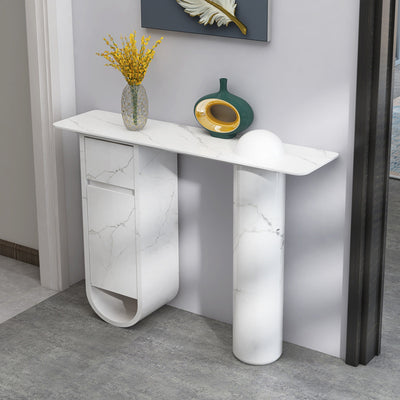Contemporary Nordic Plate Fiberglass Wood Rectangular Column Side Table 1-Drawer Cabinet For Entryways