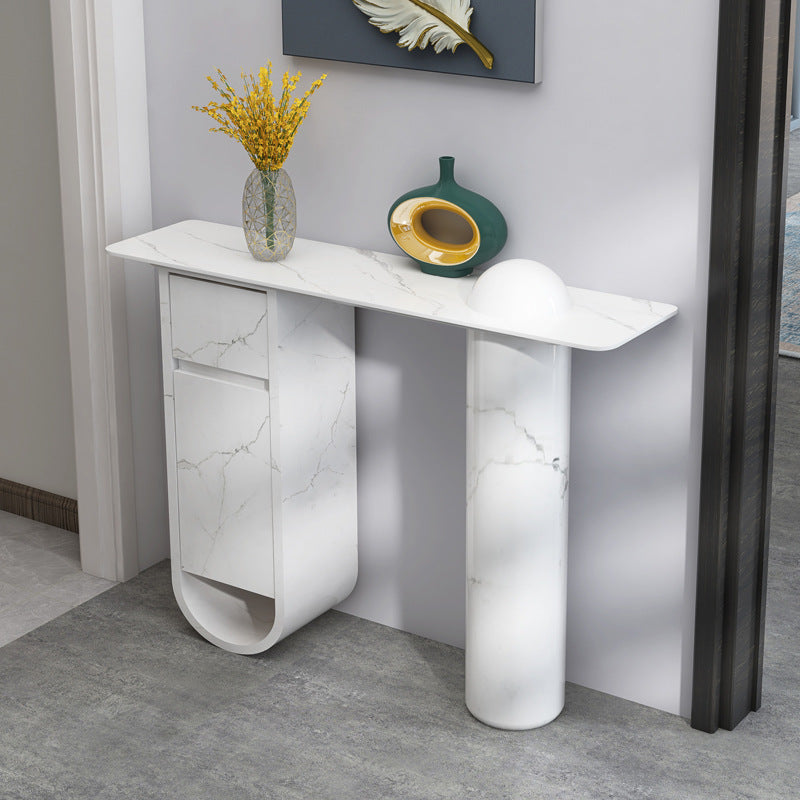 Contemporary Nordic Plate Fiberglass Wood Rectangular Column Side Table 1-Drawer Cabinet For Entryways