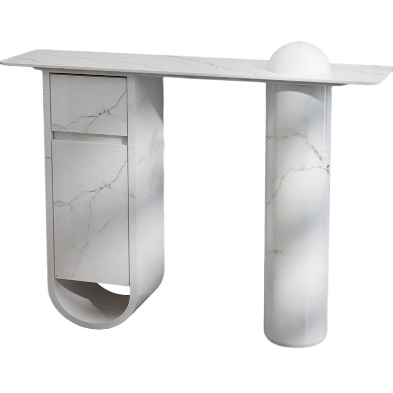 Contemporary Nordic Plate Fiberglass Wood Rectangular Column Side Table 1-Drawer Cabinet For Entryways