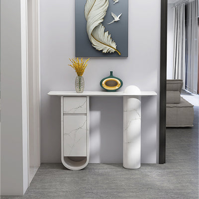 Contemporary Nordic Plate Fiberglass Wood Rectangular Column Side Table 1-Drawer Cabinet For Entryways