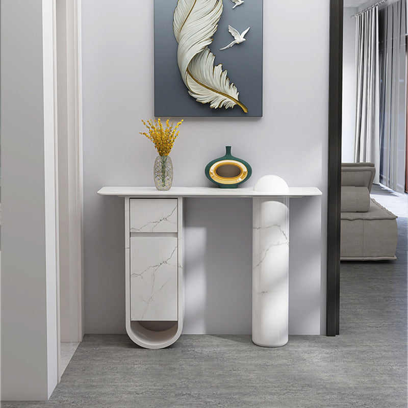 Contemporary Nordic Plate Fiberglass Wood Rectangular Column Side Table 1-Drawer Cabinet For Entryways