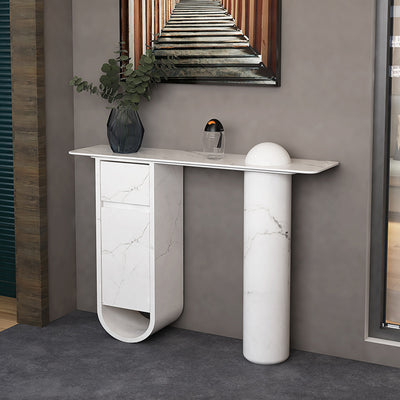 Contemporary Nordic Plate Fiberglass Wood Rectangular Column Side Table 1-Drawer Cabinet For Entryways
