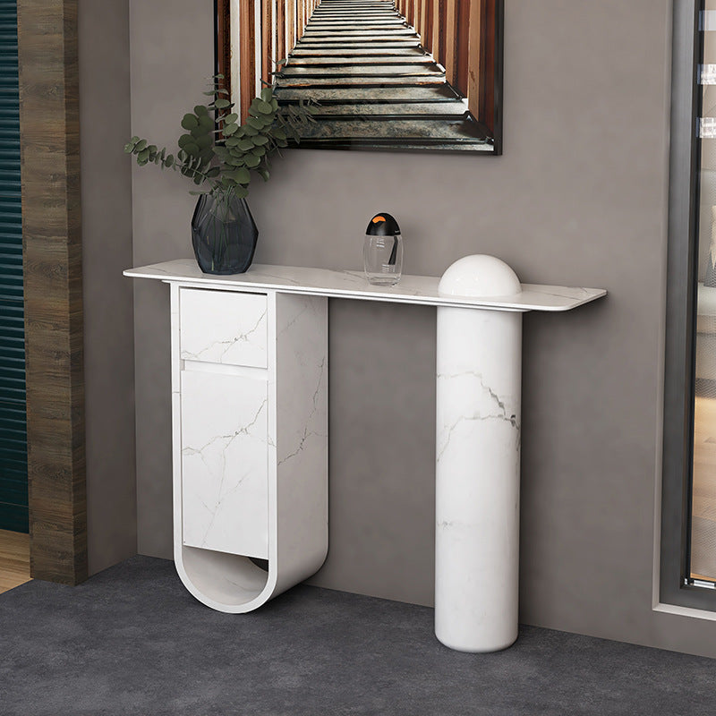 Contemporary Nordic Plate Fiberglass Wood Rectangular Column Side Table 1-Drawer Cabinet For Entryways