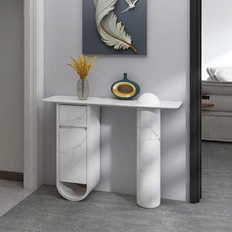 Contemporary Nordic Plate Fiberglass Wood Rectangular Column Side Table 1-Drawer Cabinet For Entryways