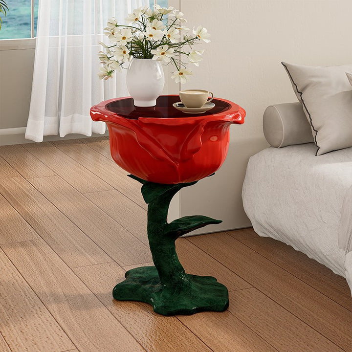 Traditioneller französischer FRP-Glas-Rosen-Rundtisch mit 1 Ablage für das Wohnzimmer 