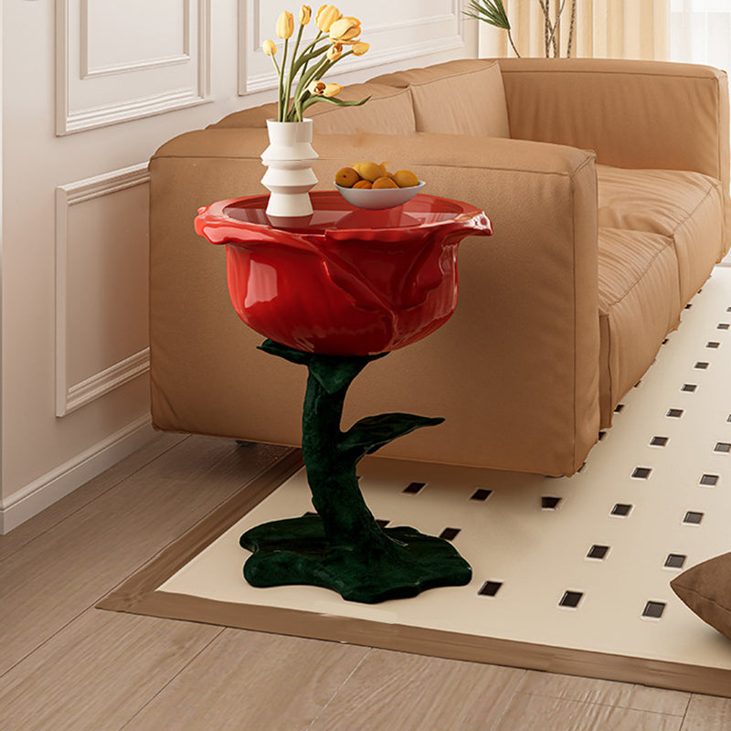 Traditioneller französischer FRP-Glas-Rosen-Rundtisch mit 1 Ablage für das Wohnzimmer 