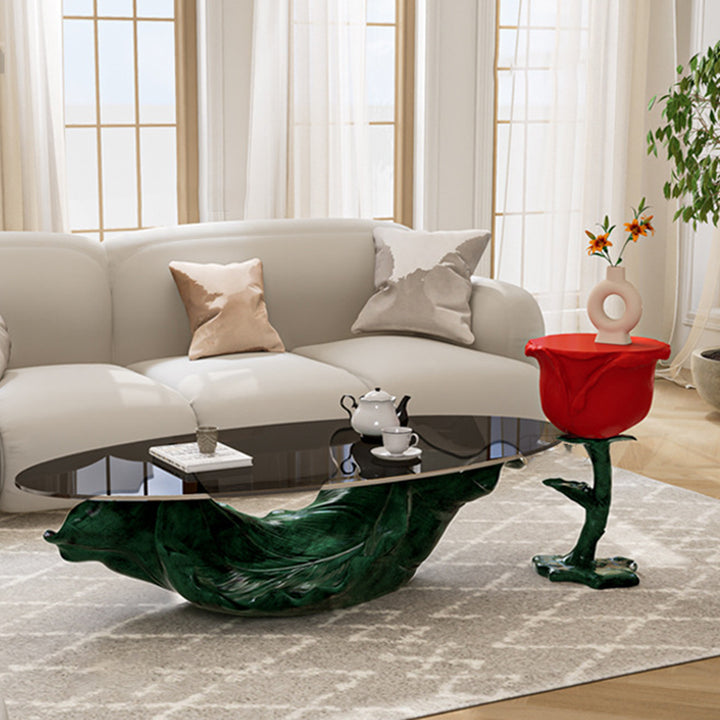 Traditioneller französischer FRP-Glas-Rosen-Rundtisch mit 1 Ablage für das Wohnzimmer 
