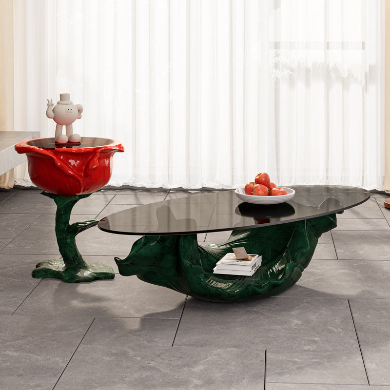 Traditioneller französischer FRP-Glas-Rosen-Rundtisch mit 1 Ablage für das Wohnzimmer 
