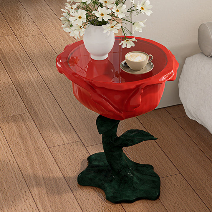 Traditioneller französischer FRP-Glas-Rosen-Rundtisch mit 1 Ablage für das Wohnzimmer 