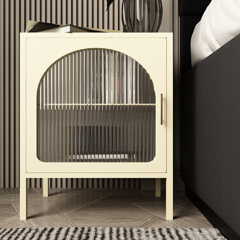 Cube nordique contemporain carré rayé en verre et fer table de chevet à 2 niveaux pour le côté du lit 