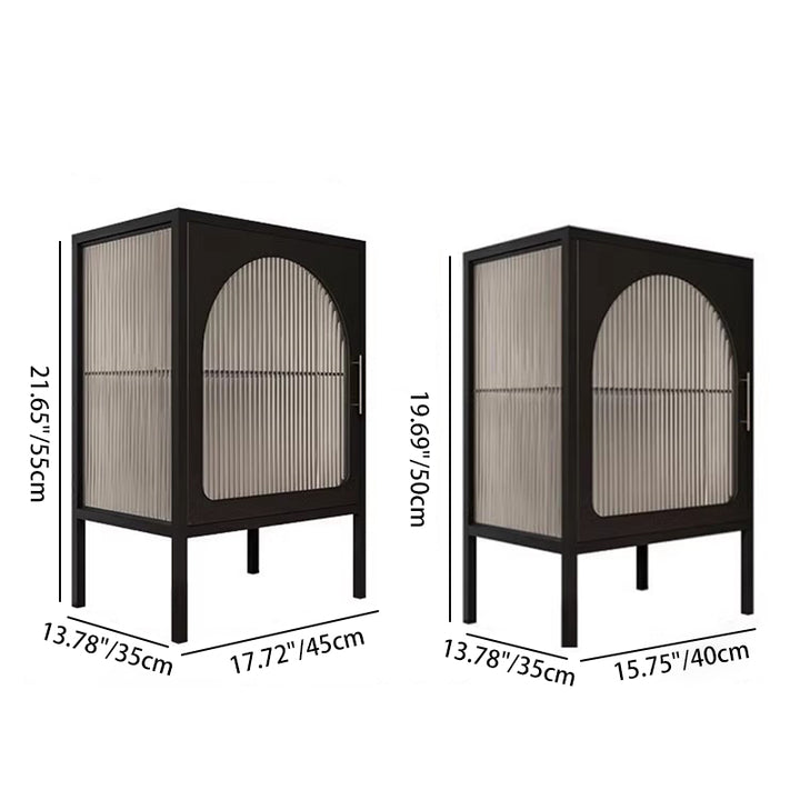 Cube nordique contemporain carré rayé en verre et fer table de chevet à 2 niveaux pour le côté du lit 