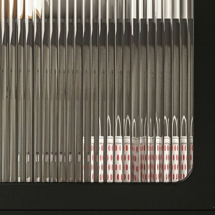 Cube nordique contemporain carré rayé en verre et fer table de chevet à 2 niveaux pour le côté du lit 