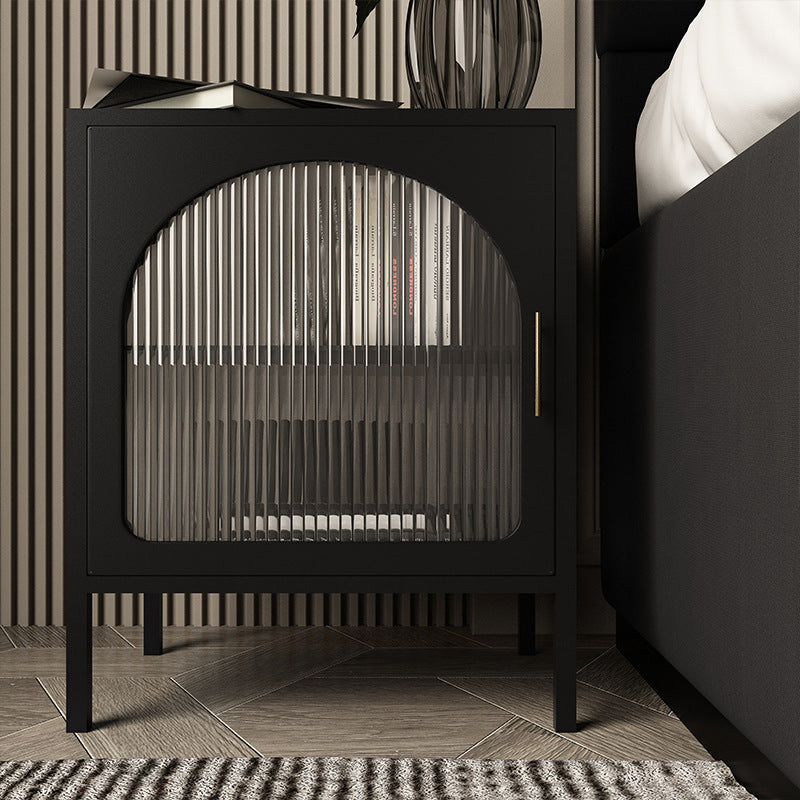 Cube nordique contemporain carré rayé en verre et fer table de chevet à 2 niveaux pour le côté du lit 