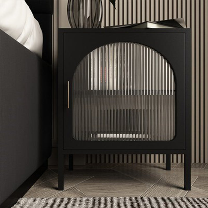 Cube nordique contemporain carré rayé en verre et fer table de chevet à 2 niveaux pour le côté du lit 