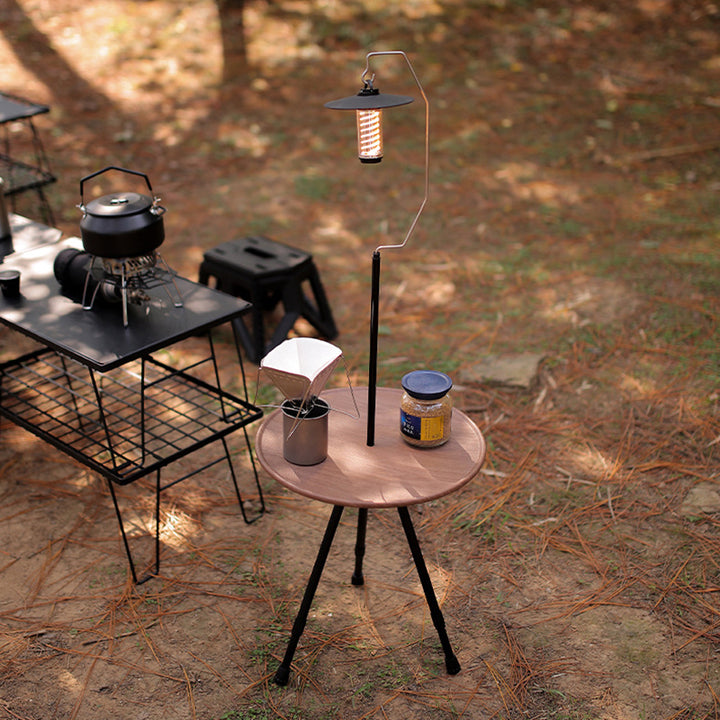 Modern Simplicity Aluminum Alloy ABS Round Foldable Outdoor Coffee Table 1-Tray Pocket Lamp Holder For Outdoor