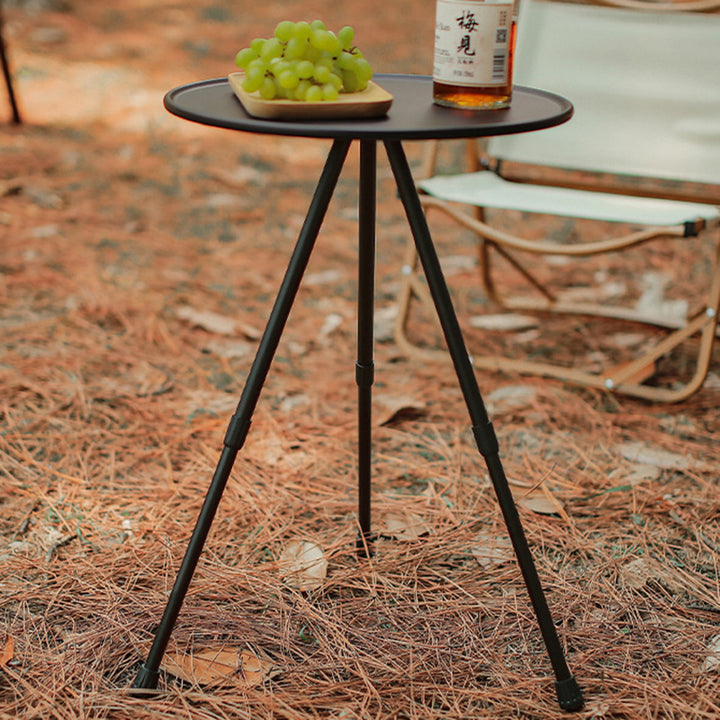 Modern Simplicity Aluminum Alloy ABS Round Foldable Outdoor Coffee Table 1-Tray Pocket Lamp Holder For Outdoor