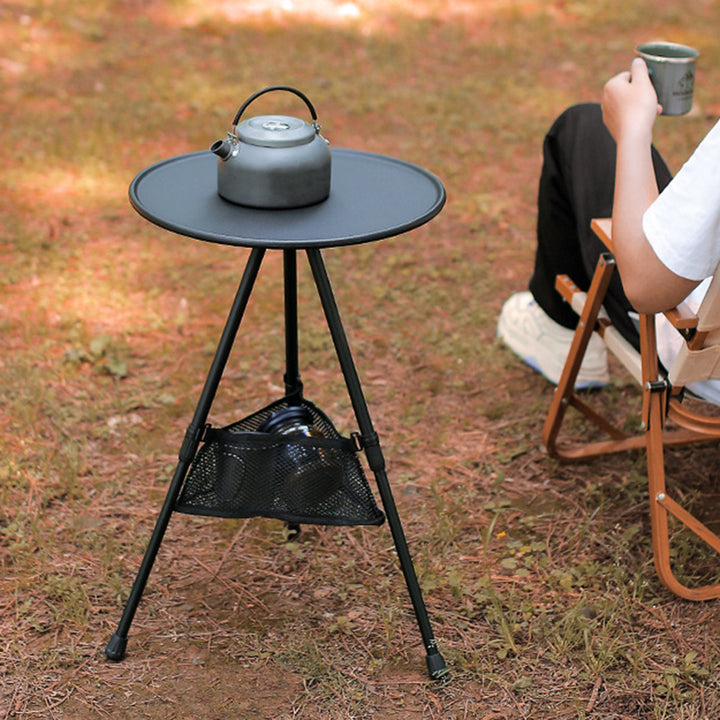 Modern Simplicity Aluminum Alloy ABS Round Foldable Outdoor Coffee Table 1-Tray Pocket Lamp Holder For Outdoor