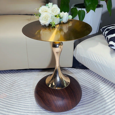Table d'extrémité ronde en acier au carbone rétro contemporain en acier inoxydable avec 1 plateau pour salon 